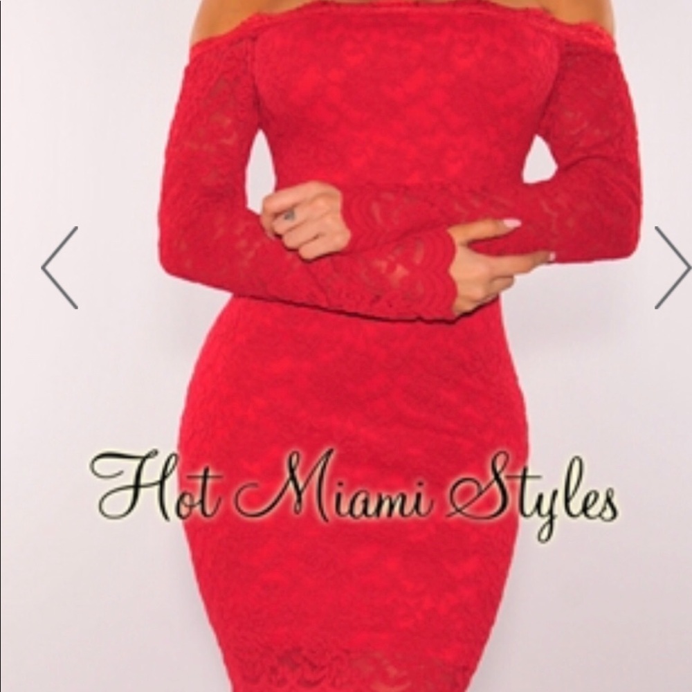 Red off sleeve dress